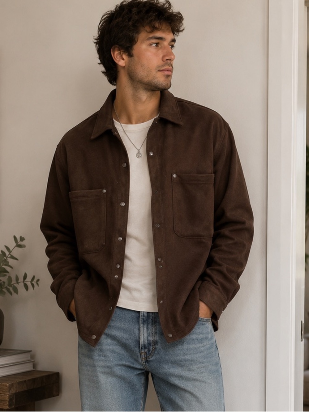 Kuwalla Tee Suede Overshirt Dark Chocolate Snap‎ Button Shirt Jacket Small NWT